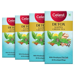 Celest Detox Kahwa Green Tea With Himalayan Pink Salt - Pack Of 4 X 36 Enveloped Tea Bags | Perfect Weight Loss Green Tea With Herbal Goodness - Mixed Herbs & Spices