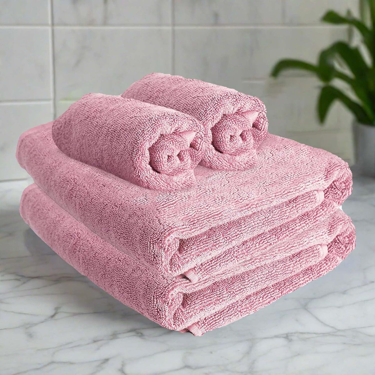 Heelium Bamboo Towel Set 2 Bath & 2 Hand Towel 1300 Gsm | Super Soft & Antibacterial Towel (Peach) - 4 Piece
