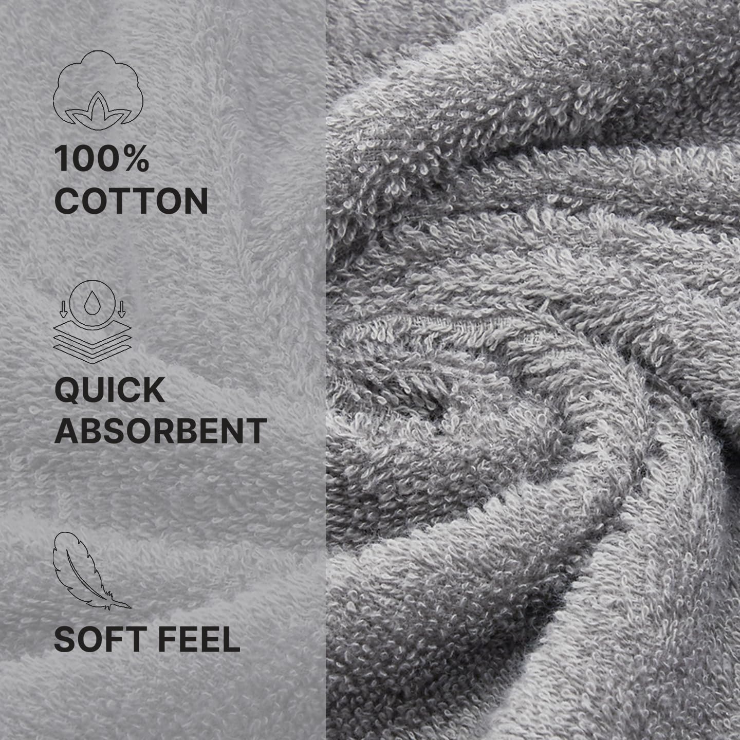 Welspun 100% Cotton Quik Dry Bath Towel 380 Gsm | High Absorbency Super Soft, Fast Drying Bath Towels Large Size (Grey)