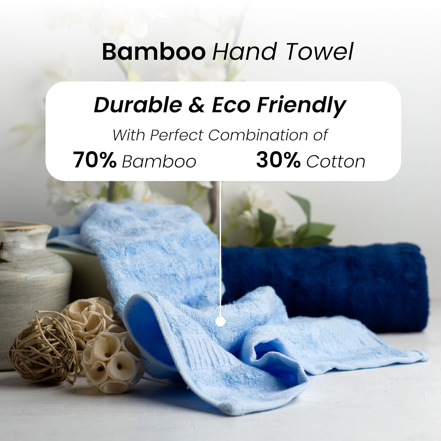 Mush Bamboo Hand Towels 600 Gsm | 100% Bamboo Gym Towel For Men & Women Workout Ultra Soft, Absorbent & Quick Dry Towel (Navy & Sky Blue) -Set Of 2