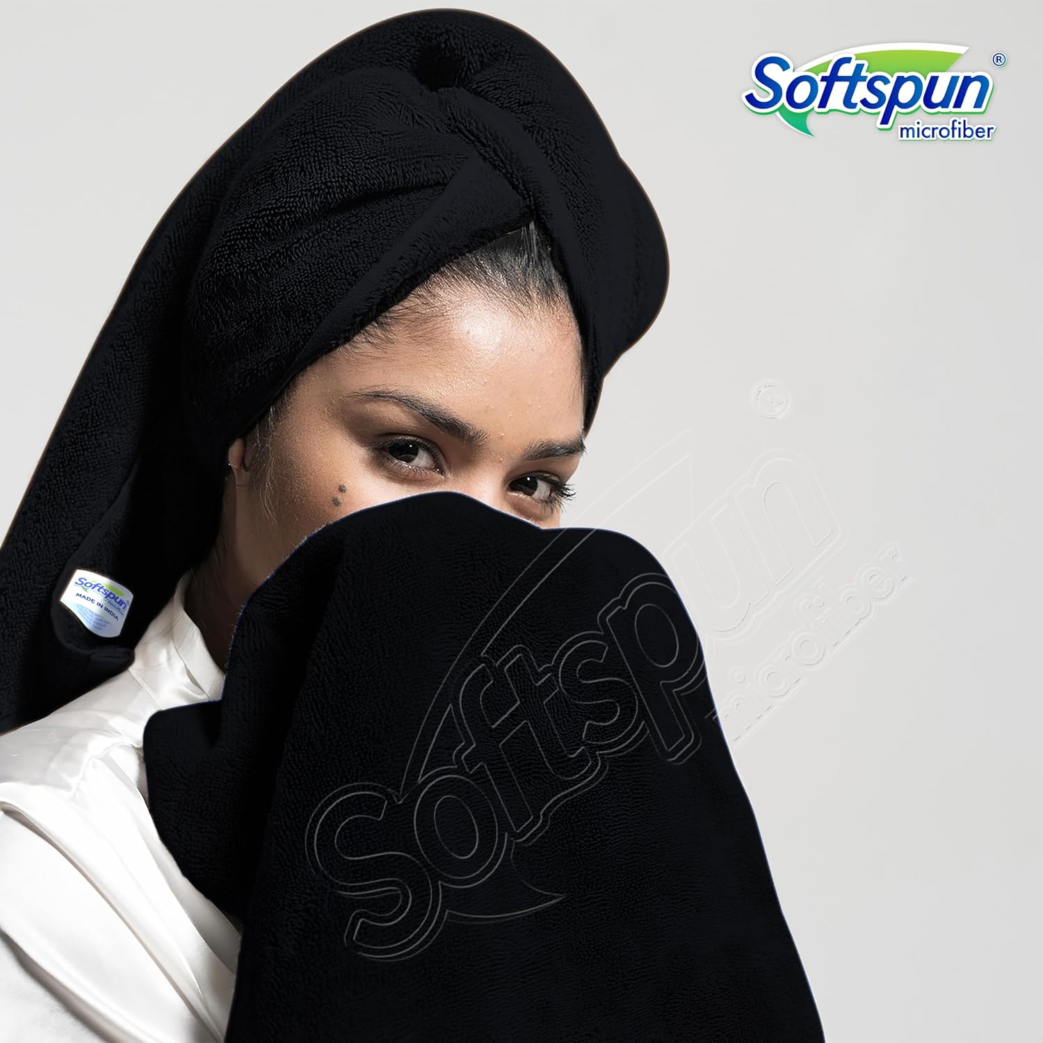Softspun Microfiber High Loop Hair & Face Care Bath Towel 450 Gsm | Ultra Absorbent Super Soft & Comfortable Quick Drying Extra Large Towel (Black)