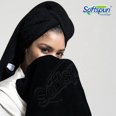Softspun Microfiber High Loop Hair & Face Care Bath Towel 450 Gsm | Ultra Absorbent Super Soft & Comfortable Quick Drying Extra Large Towel (Black)