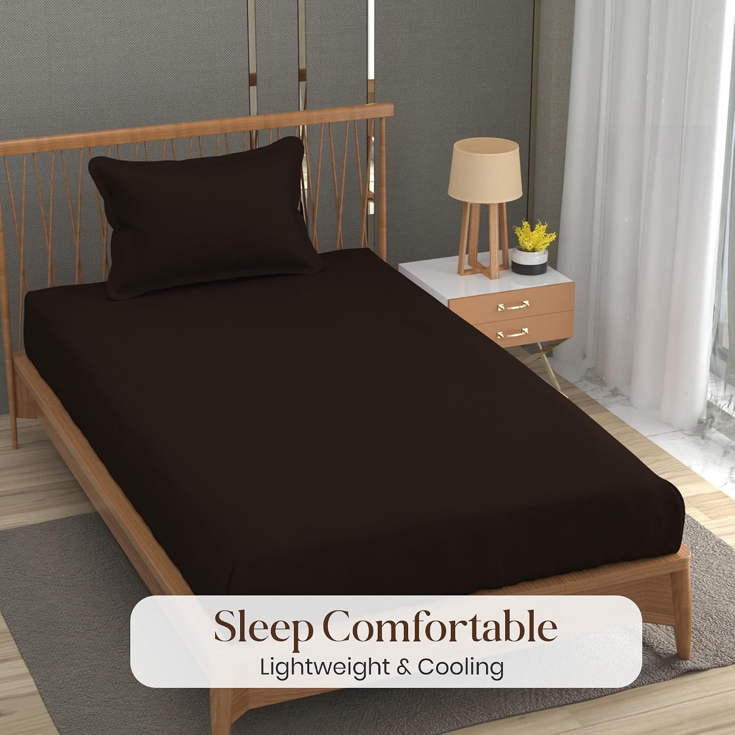 Solid Plain Single Size Bedsheet Set With 1 Pillow Covers | Size - 60 X 90 Inches, Brown | Ideal For All Seasons Due To Its Breathable Nature