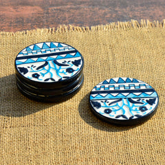 Studio Pottery Ceramic Tea & Coffee Coasters Set Of 4 - Blue & Black | Dining Table Coasters - Bar Accessories