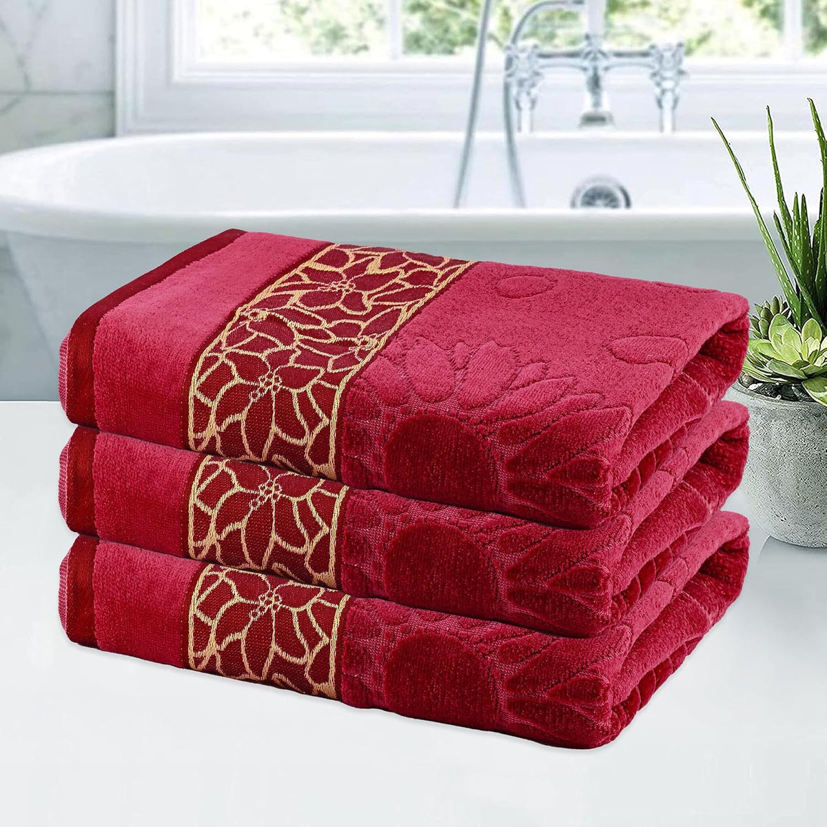 Kuber Industries Soft Blend Cotton Bathing Towel 1350 Gsm | Fade/Wrinkle Resistant Towels (Velvet Maroon) - Pack Of 3