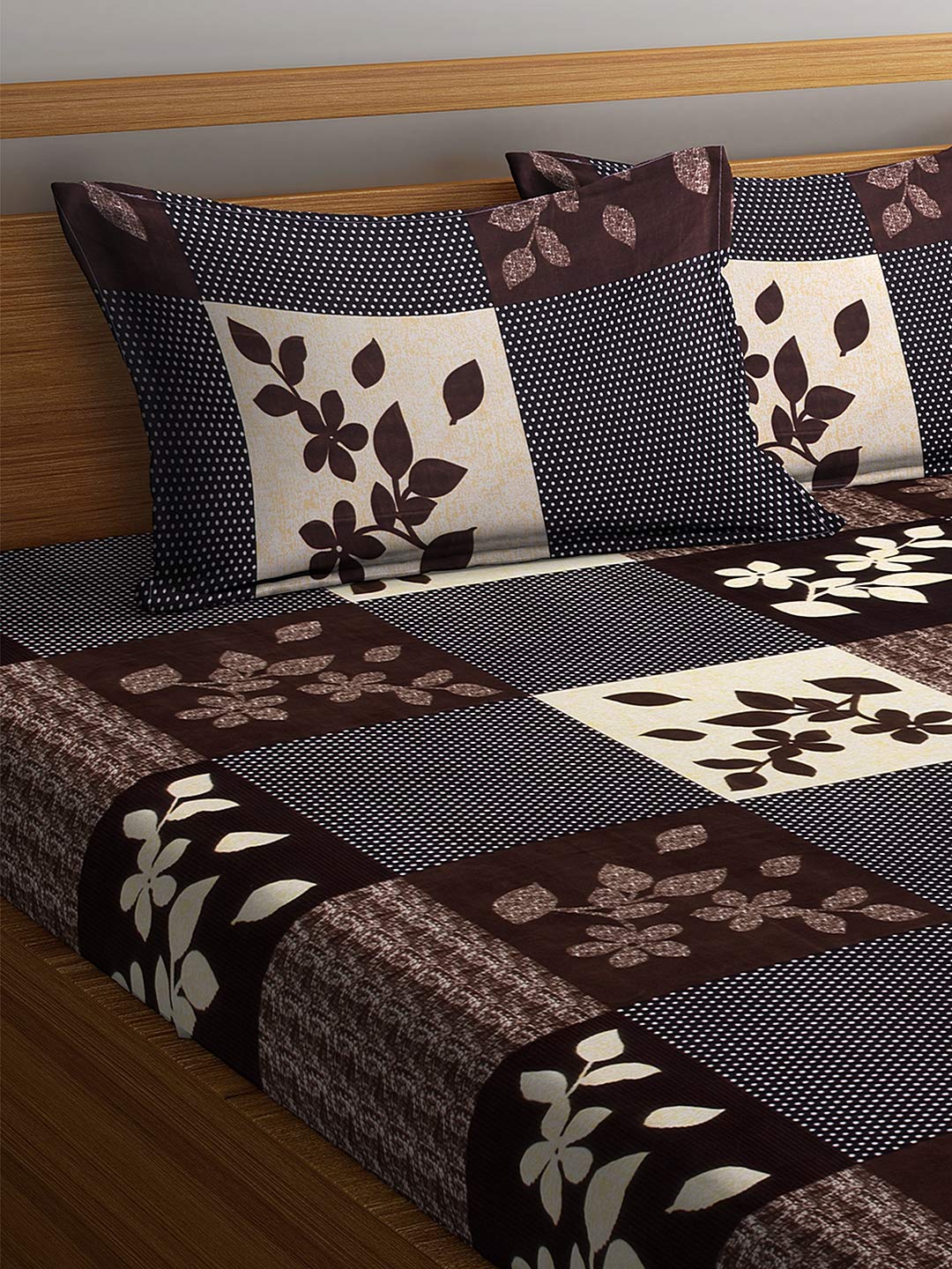 Microfiber Double Bedsheet With 2 Pillow Covers - 85 X 86 Inches, Brown | Normal Hand Wash Or Machine Wash | 144 Thread Count