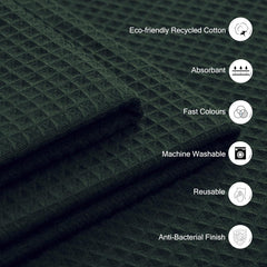 Encasa Xo Kitchen Hand Towels Set 350 Gsm | Waffle Weave & Flat Hand Towel | Quick Drying Reusable Cotton Washcloths | Set Of 12 (Green)