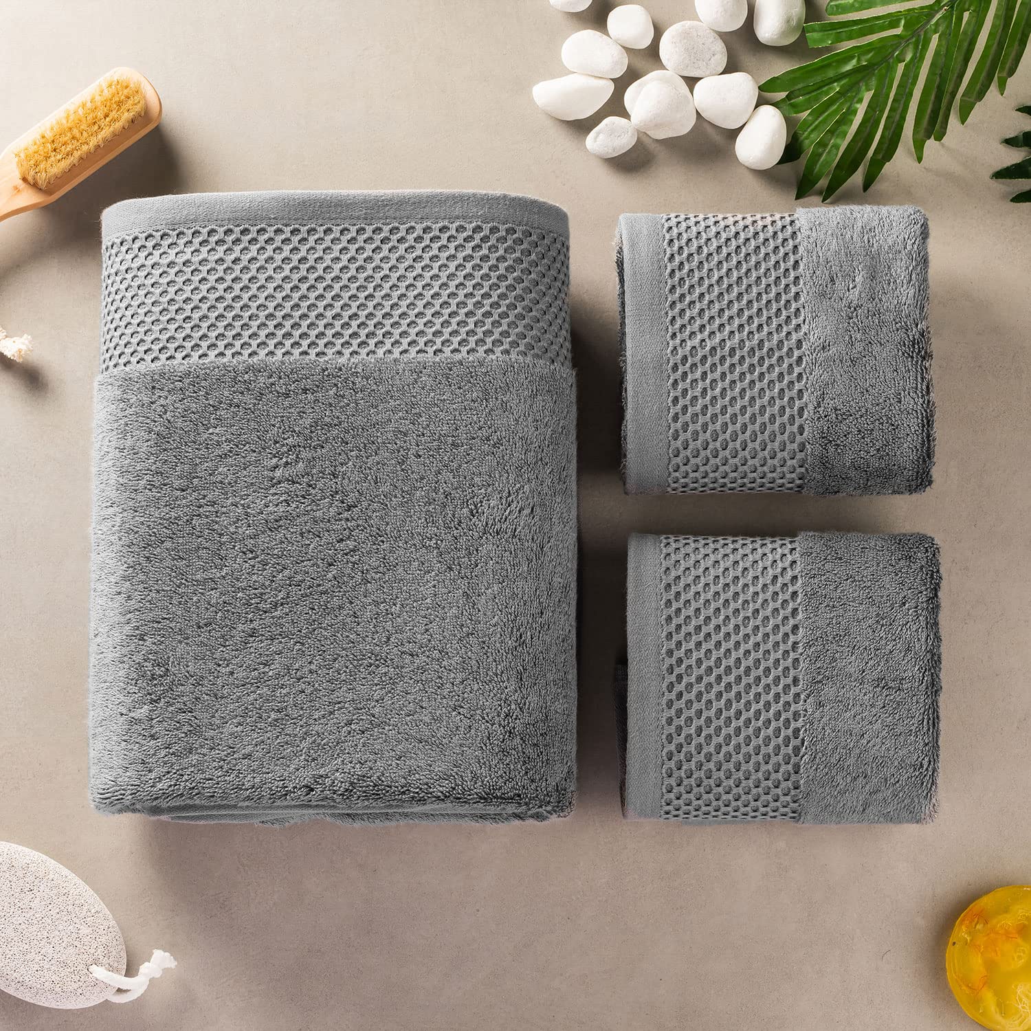 Spread Spain 1 Bath & 2 Hand Towels 900 Gsm | Highly Absorbent & Soft Modern Decor Design Towel Sets (Grey)