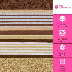 Casa Copenhagen Germany Design 100% Cotton 2 Pieces Large Bath Towel 850 Gsm - Brown & Beige