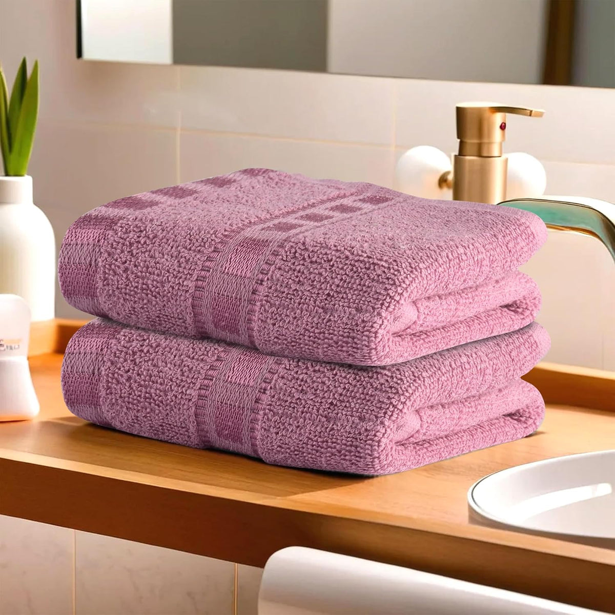 Kuber Industries Cotton Hand & Face Towels 200 Gsm | Easily Washable Workout Gym Napkins For Men | Pocket Towel - Pink (Pack Of 2)