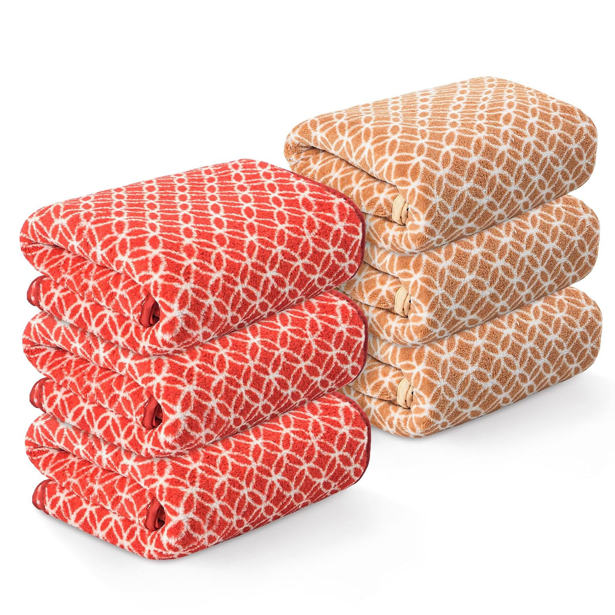 Kuber Industries Microfiber Soft Face Towel 1200 Gsm | Absorbent Hanging Hand Towels For Wash Basin Bathroom | Circle - Red & Golden (6 Pcs)