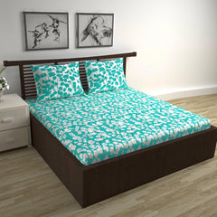 Soft Cotton Double Bedsheet For Queen Size With 2 Pillow Covers | 87 X 100 Inches, Teal & White - Soft & Breathable Fabric | Comfortable For Daily Use