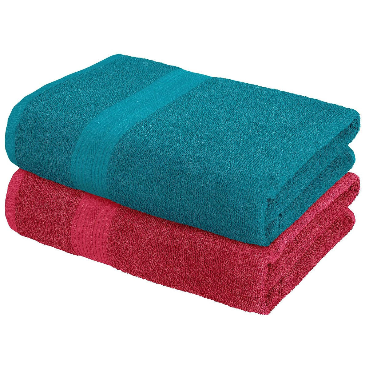 Bedspun Cotton Bath Towel 800 Gsm | Gym, Workout, Super Soft Absorbent, Lightweight, Ultra Absorbent, Quick-Drying Towel (Teal & Wine Red) - 2 Pcs
