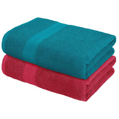 Bedspun Cotton Bath Towel 800 Gsm | Gym, Workout, Super Soft Absorbent, Lightweight, Ultra Absorbent, Quick-Drying Towel (Teal & Wine Red) - 2 Pcs