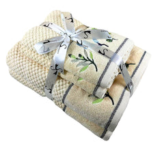 Senses By Riba All Cotton 550 Gsm Embroidered Bath Towel Set | Quick Drying, Highly Absorbant Bath Towel | Pack Of 4-2pcs Bath + 2pcs Hand Towels - Ivory (Style 1)