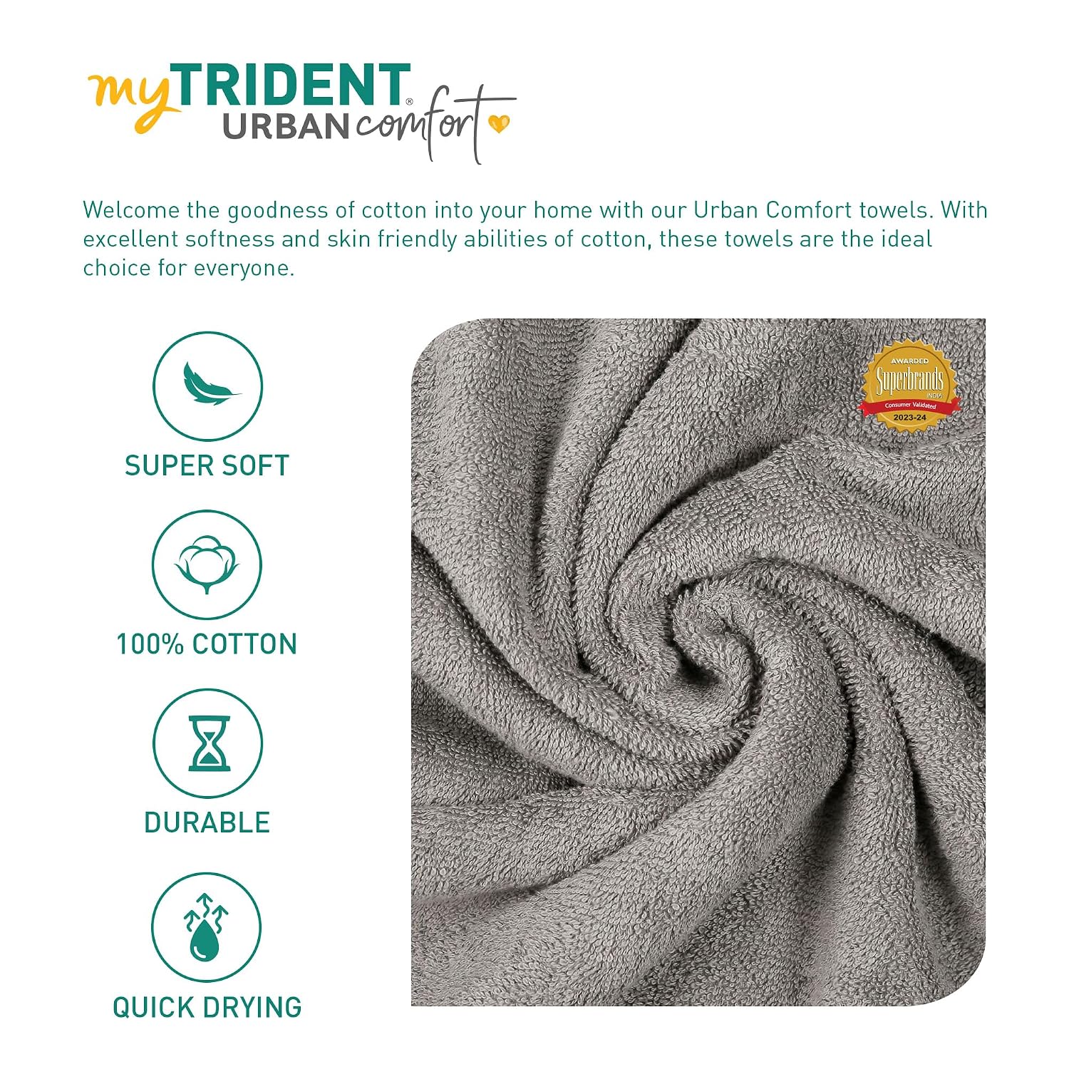 Mytrident 100% Cotton Bath Towels 450 Gsm | Towels For Bath Small Size Trident Bath Towel - Soft & Absorbent (Charcoal)