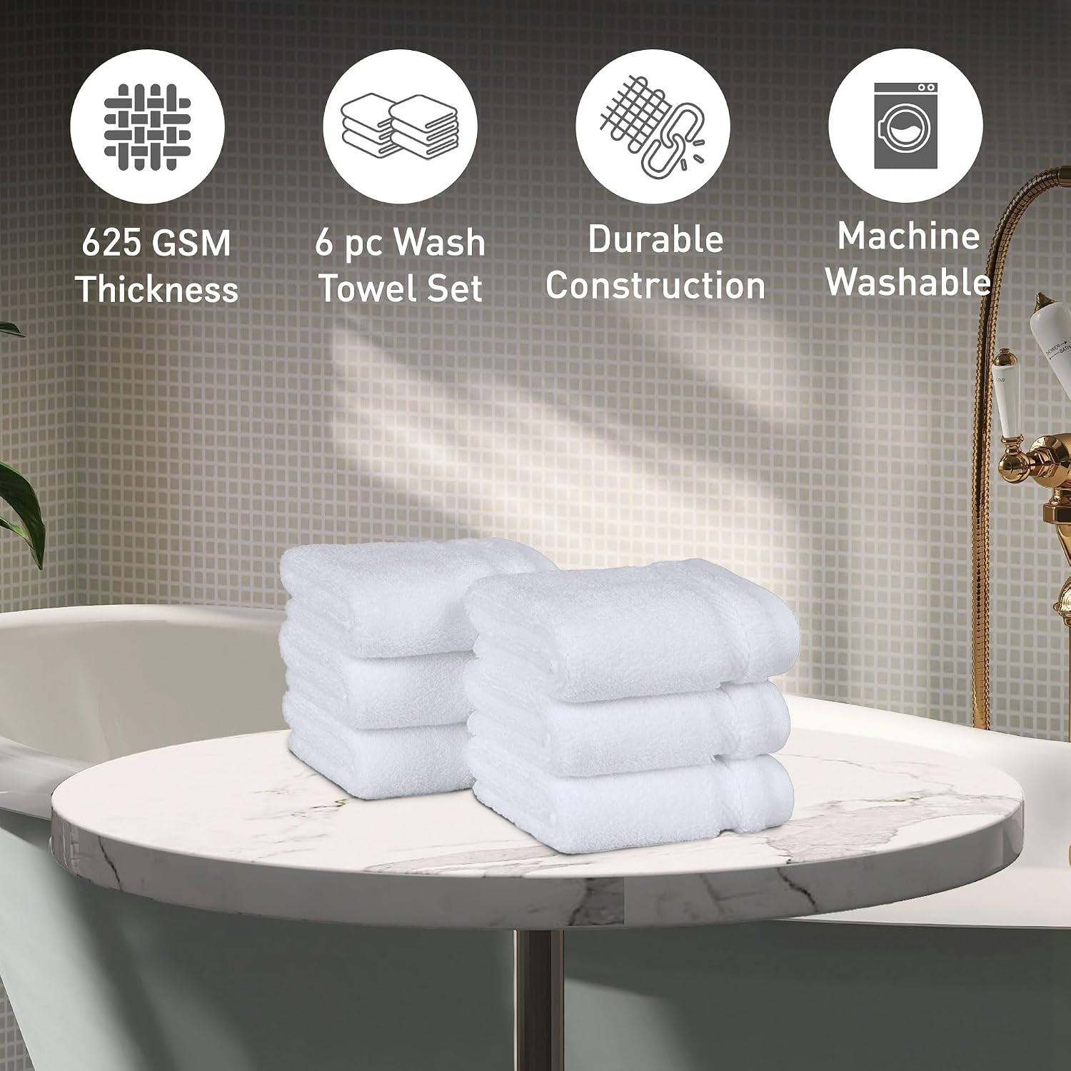 Mytrident Finesse 100% Cotton Face Towels 1200 Gsm (White) -6 Piece