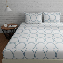 Cotton Double Bedsheet For Queen Size With 2 Pillow Covers - 88 X 96 Inches, White & Blue | Good For Guest Houses, & Daily Home Use