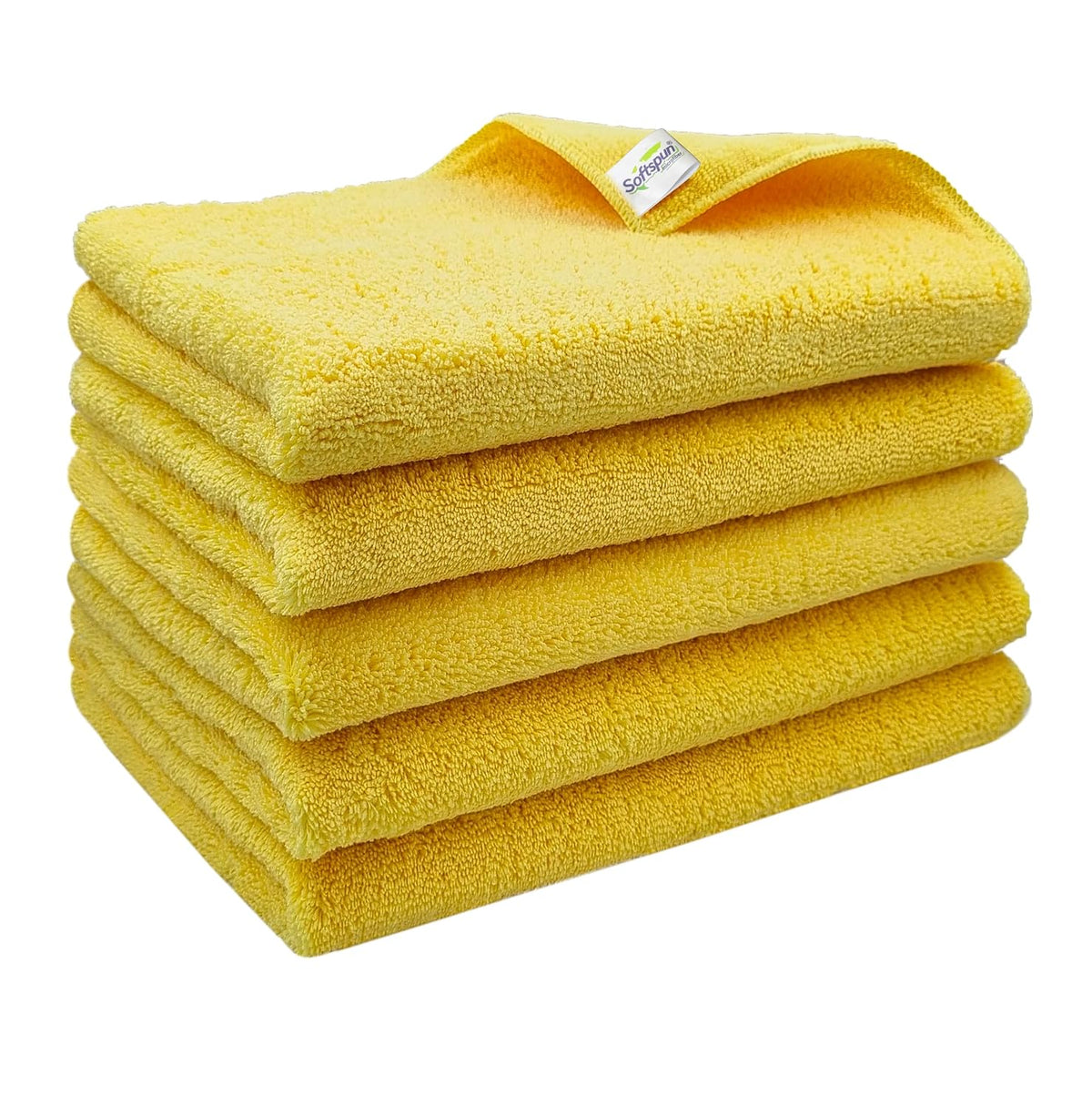 Softspun Microfiber High Loop Cleaning Cloths Towel 600 Gsm | Highly Absorbent, Lint & Streak Free, Multi-Purpose Wash Cloth For Kitchen, Window, Silverware - Pack Of 5 (Yellow)