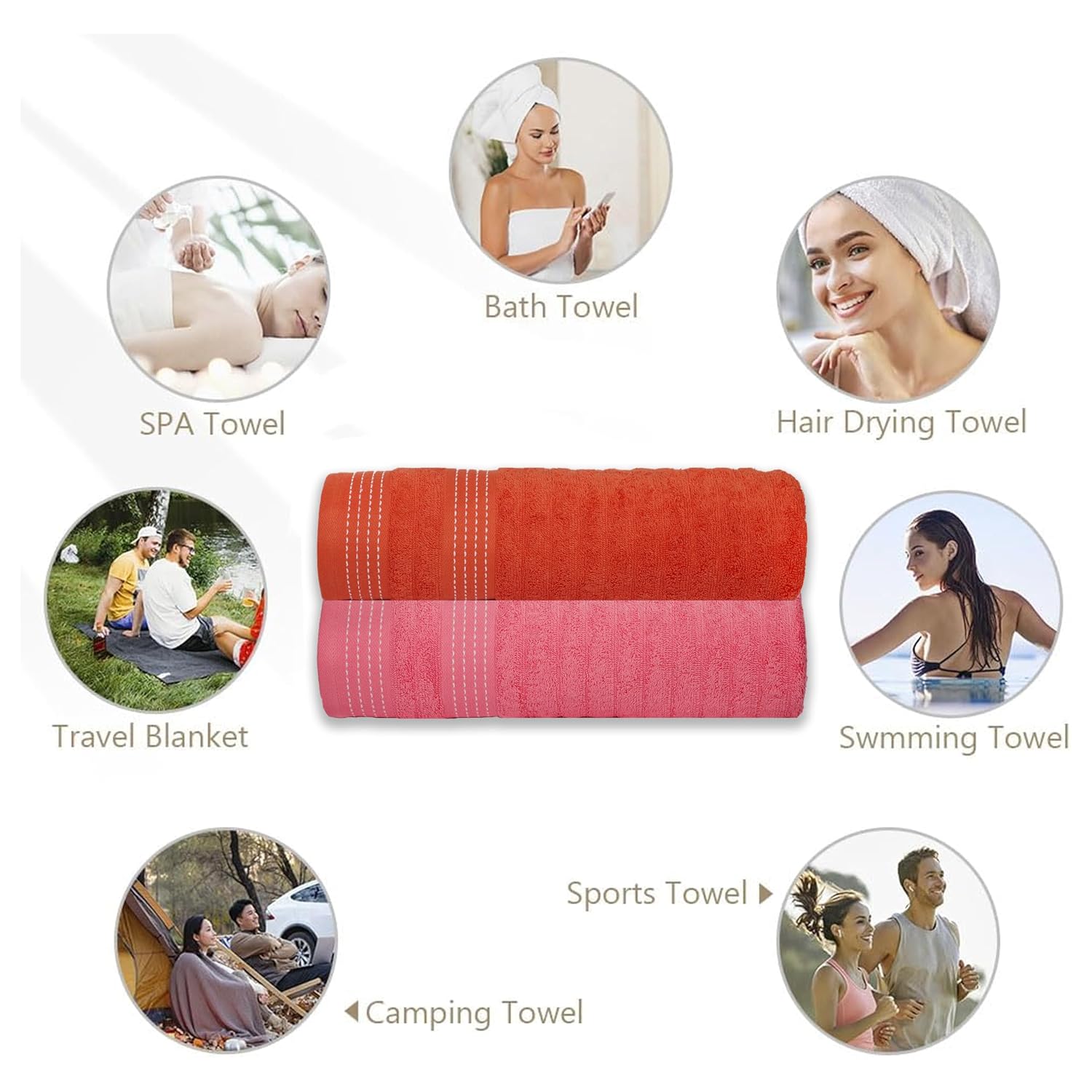 Casa Copenhagen Designed In Denmark Elegance Super Soft 2 Pieces 100% Cotton Large Bath Towel 610 Gsm - Pink & Orange