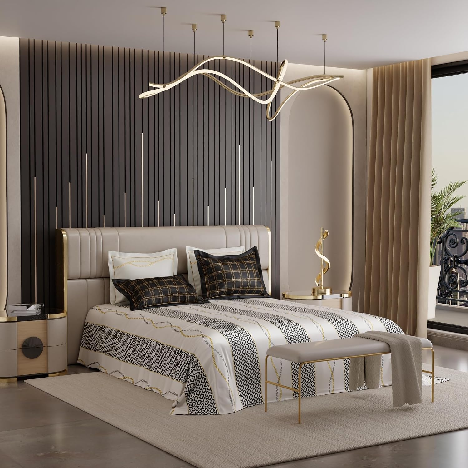 Bedding Set 1 Bedsheet King Size With 4 Pillow Cover - 108 X 108 Inches, White & Deep Black | Wedding, Bedroom, Date Night Collection | 300 Thread Count