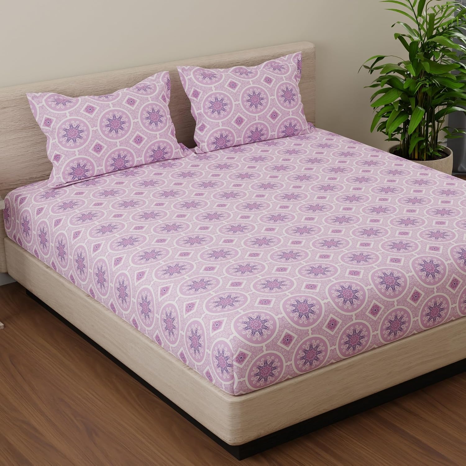 Bedsheet For King Size With 2 Pillow Cover - 108 X 108 Inches, Pink | Suitable For All Weather Season - 4 Pcs Bedding Set