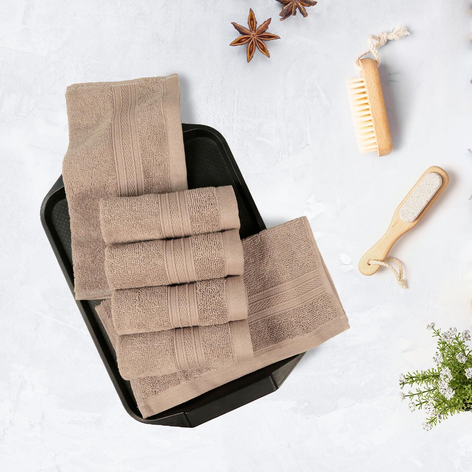 Trident Soft Comfort Air Rich 100% Cotton Towel For Face 500 Gsm | Highly Absorbent Towels For Men/Women, 6 Pcs (Acorn)
