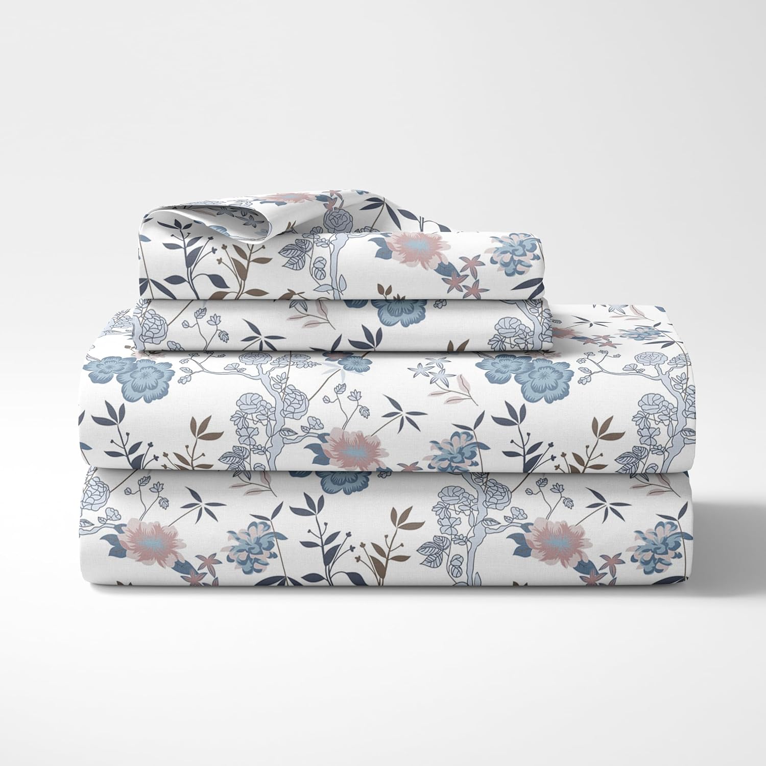 Cotton Bedsheet For Single Bed With 1 Pillow Cover - 54 X 84 Inches, Blue & White | Soft Touch Cotton Fabric-Comfortable & Durable | Elegant Printed Bedding Set For Daily Use