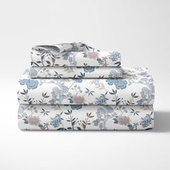 Cotton Bedsheet For Single Bed With 1 Pillow Cover - 54 X 84 Inches, Blue & White | Soft Touch Cotton Fabric-Comfortable & Durable | Elegant Printed Bedding Set For Daily Use