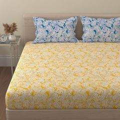 Bedsheet For Queen Size - 88 X 96 Inches, With 2 Pillow Covers, Yellow & Blue | Ideal For Daily Use & Gifting Bedsheet | Designer Printed Bedsheet Set
