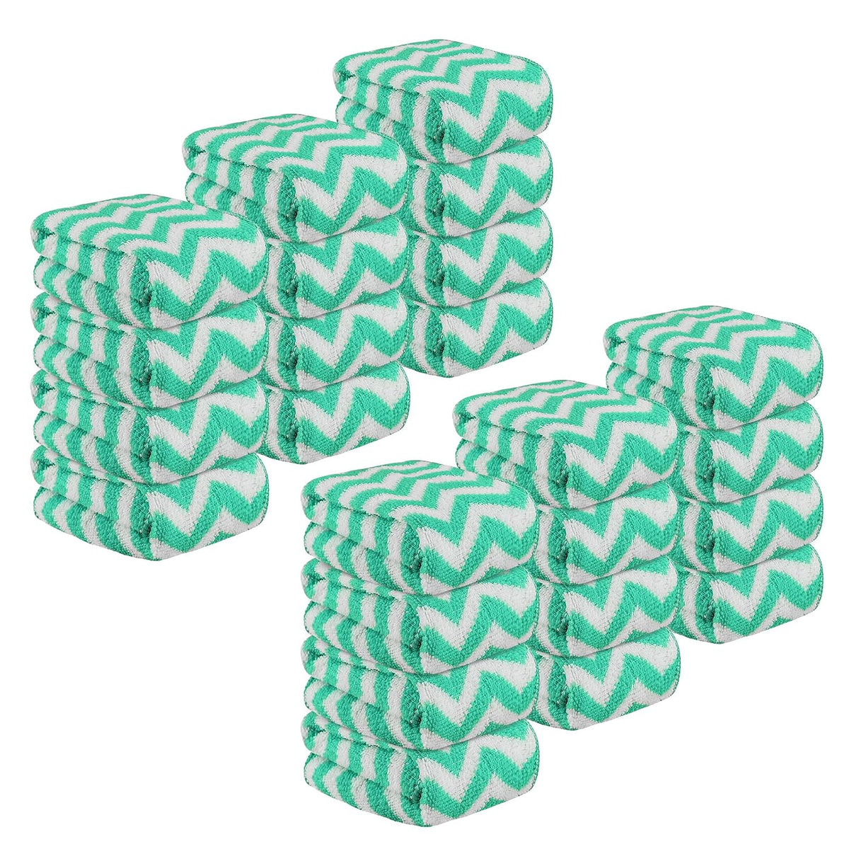 Kuber Industries Super Absorbent & Reusable Microfibre Face Towel 1800 Gsm (Zig Zag Green) - Pack Of 24