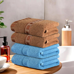 Kuber Industries Cotton Hand/Face Towels 800 Gsm | Easily Washable Workout Gym Napkins For Men - Sky Blue & Golden (Pack Of 4)