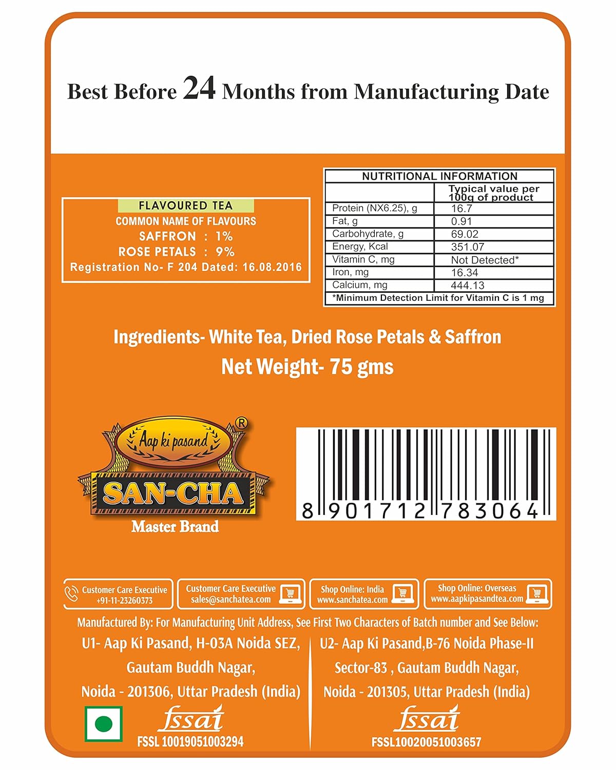 San-Cha Silver Needles Saffron White Tea - 75gm, 2.6 Ounce | Promotes Healthy & Glowing Skin - Low Caffeine, Richest In Antioxidants