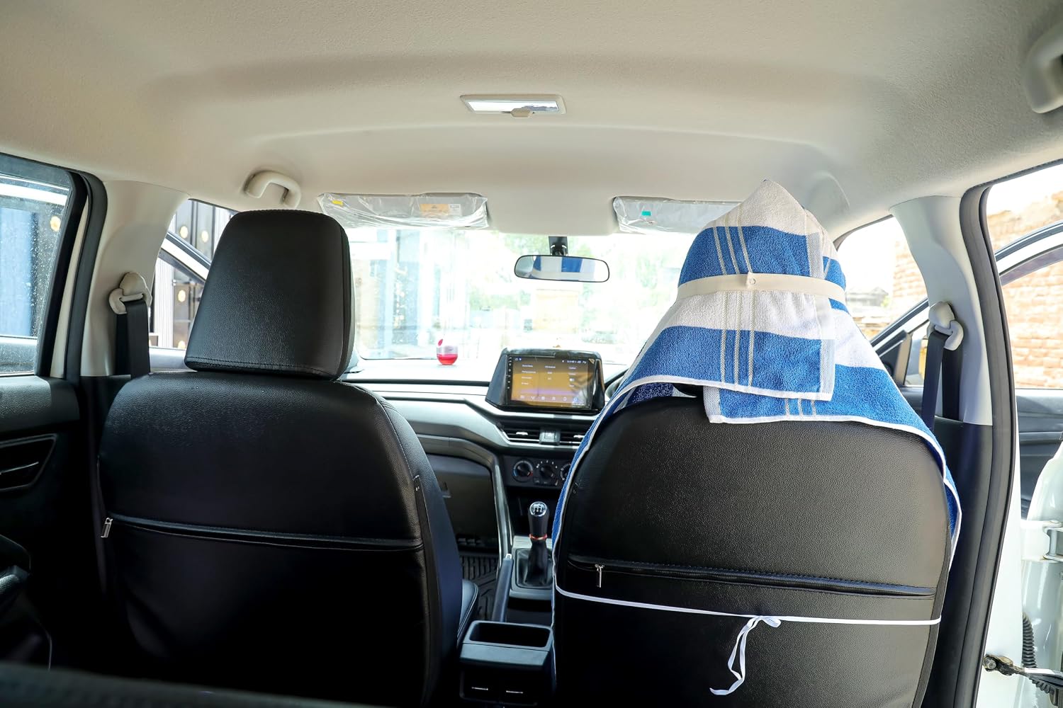 Roman Home Solid Large Luxury All Car Seats & All Office Chair Towel With Tie Knot & Elistick 450 Gsm - (Blue Line)