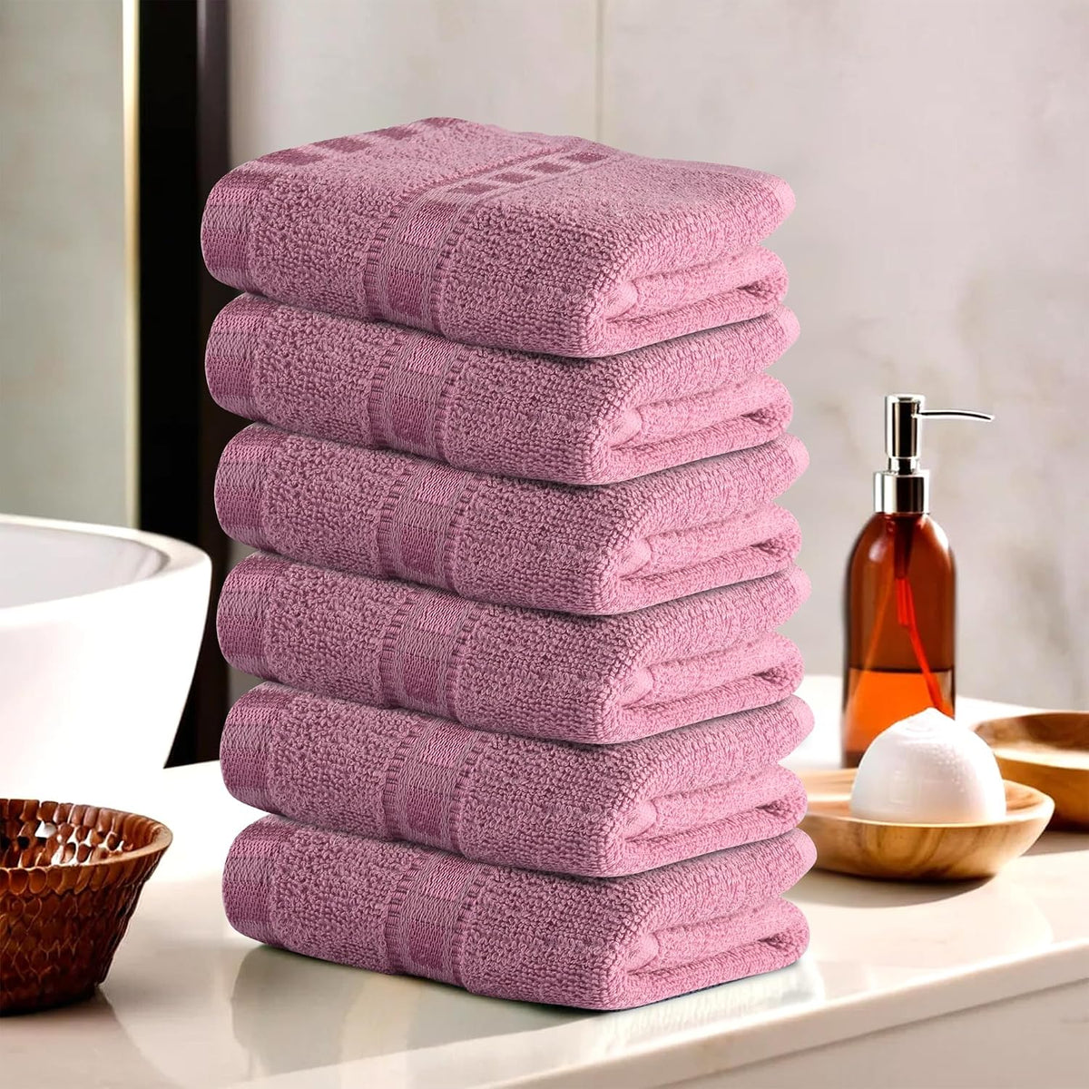 Kuber Industries Cotton Hand & Face Towels 200 Gsm | Easily Washable Workout Gym Napkins For Men & Women | Pocket Towel - Pink (Pack Of 6)