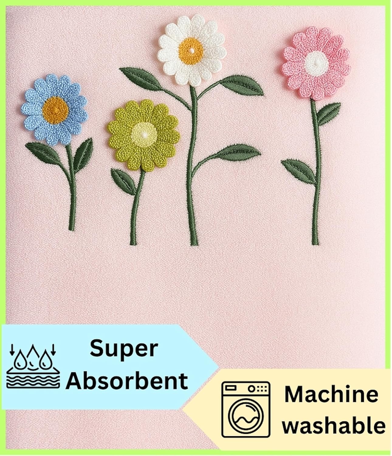 Divyam Floral Embroidered Bath Towel 350 Gsm | Premium Soft Microfiber Quick-Dry, Lightweight & Absorbent Towel With Pastel Daisy Design (Pastel-Pink)