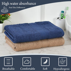 Fresh From Loom Luxury Edition Egyptian 100% Pure Cotton Bath Towel 1200 Gsm | High Water Heavy Soft Dual Stitched Bath Towel (Iris Blue & British Tan) - 2 Pcs