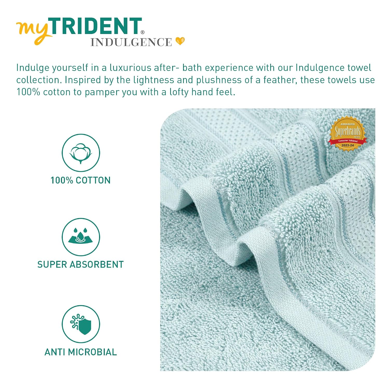 Mytrident Indulgence Collection Hand Towel 400 Gsm | 100% Cotton For Men & Women Hand Towel - Aqua Fresh (Pack Of 2)