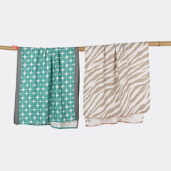 Thirsty Towel Bamboo Bath Towel 460 Gsm | Super Soft & High Absorbency Towels, Light Weight, & Quick Dry Towels (Taupe Tiger & Turquoise Tile) -Pack Of 2