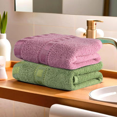 Kuber Industries Cotton Hand/Face Towels 400 Gsm | Easily Washable Workout Gym Napkins For Men | Pocket Towel - Green & Pink (Pack Of 2)