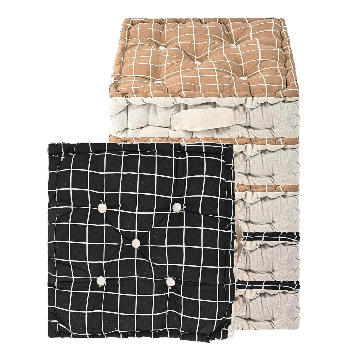 Soft Cotton Chair Cushions For Sitting, Button Pillow, Printed - Black & Brown | Pillow For Office Work & Posture Support | Sitting Cushion & Back Rest For Chair | Pain Relief - Pack Of 6