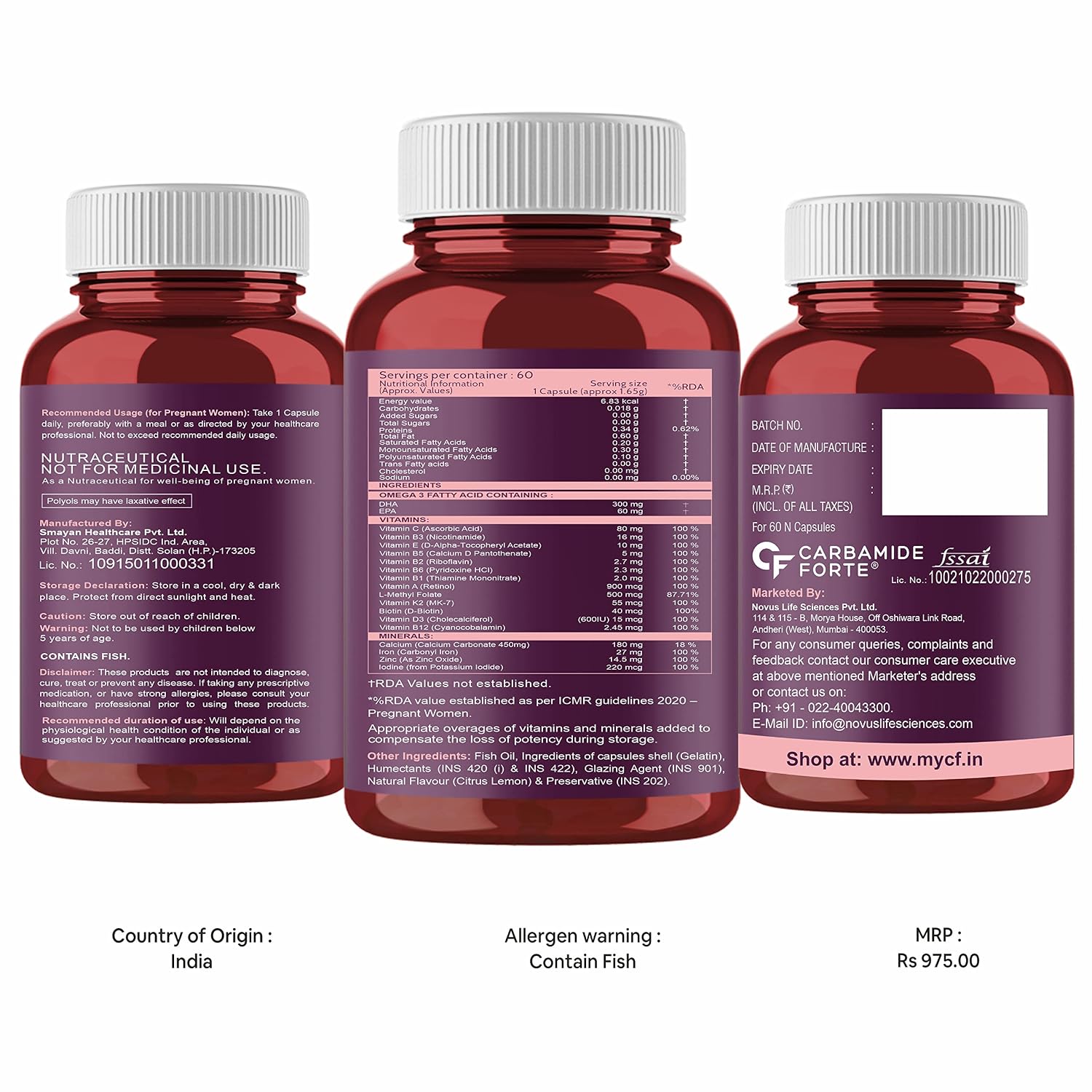 Carbamide Forte Prenatal Multivitamin For Pregnancy With 300mg Dha & 18 Ingredients | 60 Capsules , 100gm 0.2lbs