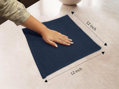 Encasa Xo Kitchen Dish Towels Set 380 Gsm | Waffle Weave & Flat Hand Tea Towel | Quick Drying Reusable Cotton Washcloths | Set Of 12 (Navy Blue)