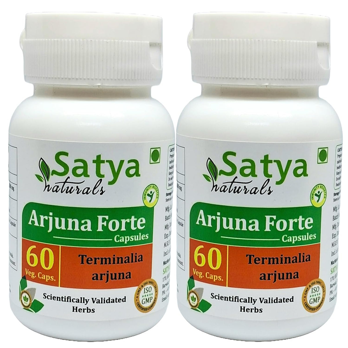 Satya Naturals Terminalia Arjuna Extract Capsules Highest Potency, 100% Herbal Product | 60 Veg Capsules 100gm 0.2lbs Each Pack Of 2