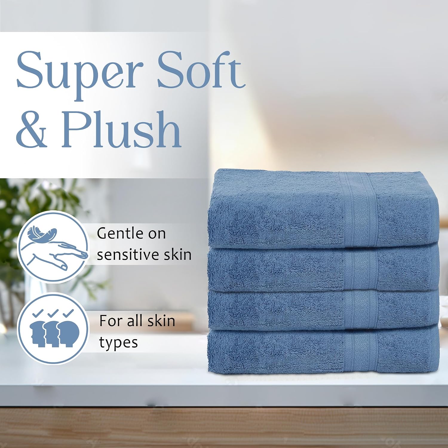 Ambra Linens Highly Absorbent Towels 500 Gsm | 100% Cotton Soft And Plush All Seasons Use, Large, Everyday Use, Durable | 4 Pcs Hand Towel Set (Sky Blue)