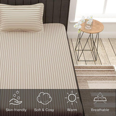 Striped Single Bedsheet With 1 Pillow Cover 60 X 90 Inches, Cream | Comfortable & Durable | Elegant Printed Bedding Set For Daily Use