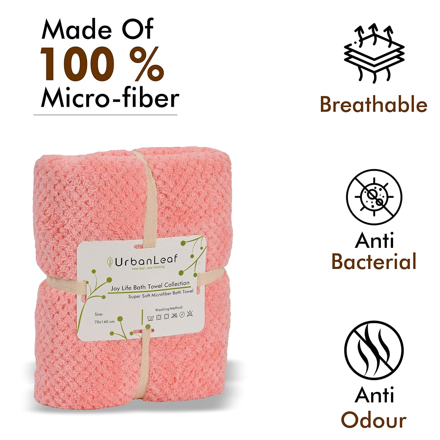 Urbanleaf Microfiber Large Bath Towel 300 Gsm | Quick Dry Super Absorbent Bath Towel For Men & Women (Pink)