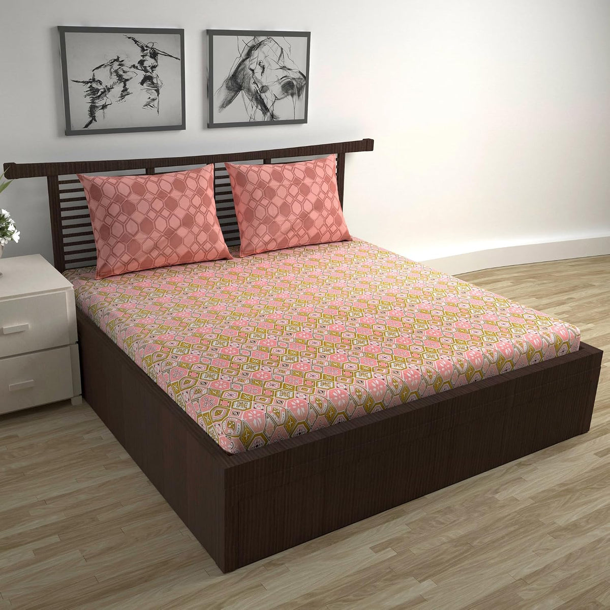 100% Pure Cotton Double Bedsheet For Queen With 2 Pillow Covers - 87 X 100 Inches, Multicolor | Soft & Durable For Everyday Use & Bedroom - All Season Comfort