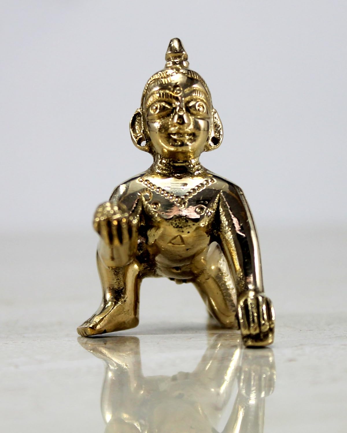 Beautiful Brass Laddu Gopal, Baby Krishna Idol, Handmade, Statue - 5.5 Cm | For Your Home, Workplace, Office, Desk, Best Gifts, Thakur Ji Murti