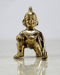 Beautiful Brass Laddu Gopal, Baby Krishna Idol, Handmade, Statue - 5.5 Cm | For Your Home, Workplace, Office, Desk, Best Gifts, Thakur Ji Murti